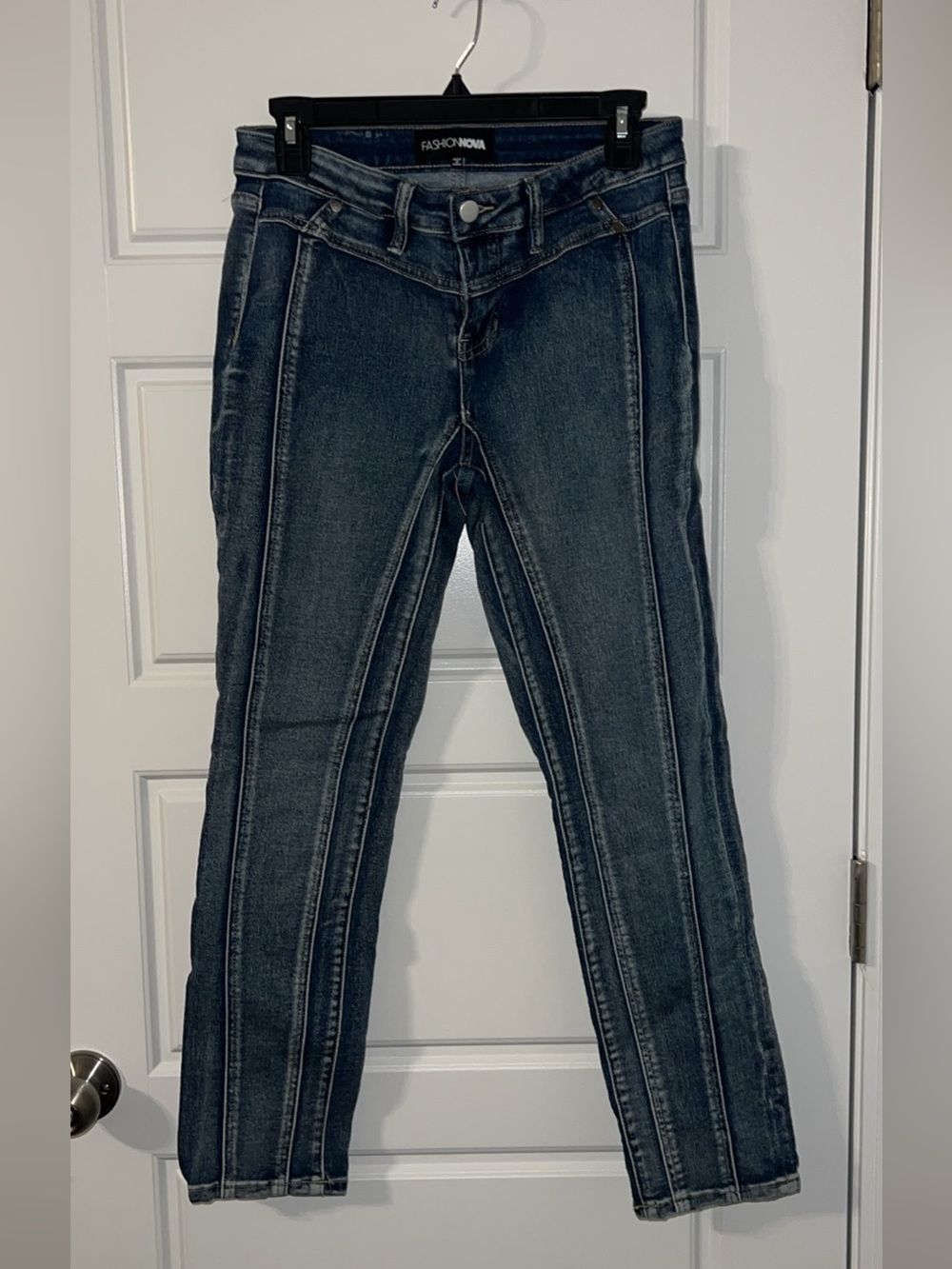Fashion Nova Women's Dark Indigo Paneled Skinny Jeans